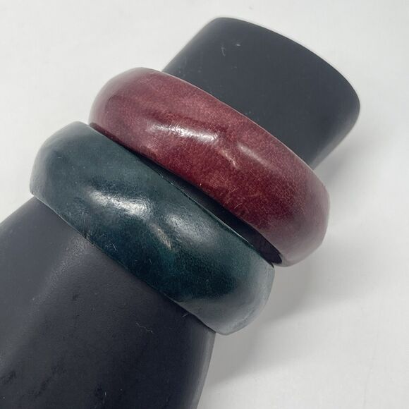 Leather Cuff Bracelet Lot Of 2 Emerald Green & Wine - Picture 3 of 11